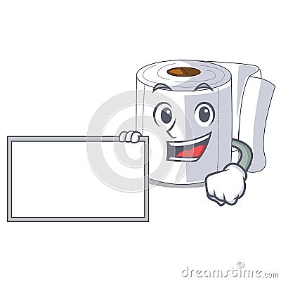 With board cartoon toilet paper in the bathroom Vector Illustration