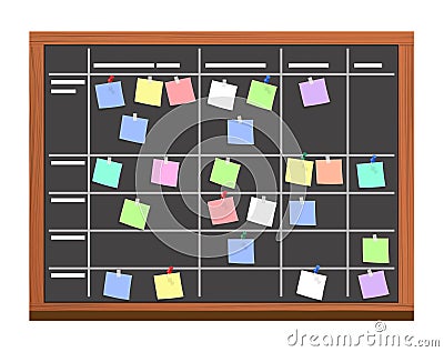 Board full of tasks on sticky note cards. Vector Illustration