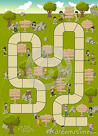 Board game with a block path on a green park Vector Illustration