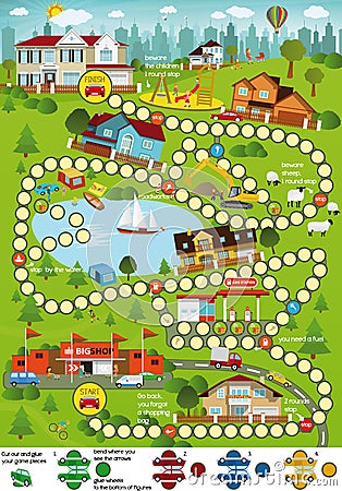 Board game (Cartoon city) Vector Illustration