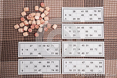 Game lotto studio image. Retro bingo game. Stock Photo