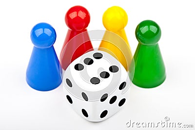 Board Game Pieces and Dice Stock Photo