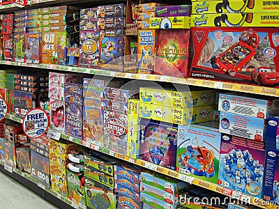 Board games in a toy store. Editorial Stock Photo