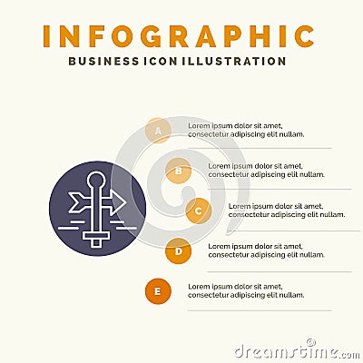 Board, Guide, Map, Map Pointer, Travel Solid Icon Infographics 5 Steps Presentation Background Vector Illustration