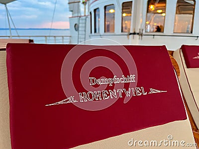 On board of historic steamer Hohentwiel on Lake of Constance, Vorarlberg, Austria, 15.06.2023. Editorial Stock Photo