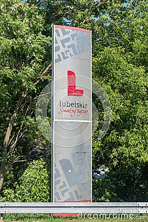 Board informing about Lublin Voivodeship, or Lublin Province Editorial Stock Photo