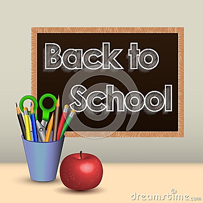 A board with an inscription chalk, back to school, a glass with Vector Illustration