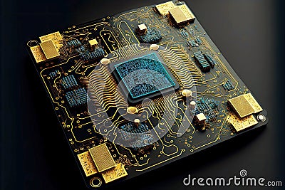 board with microchips circuits and nanoelectronics wafer semiconductor manufacturing Stock Photo