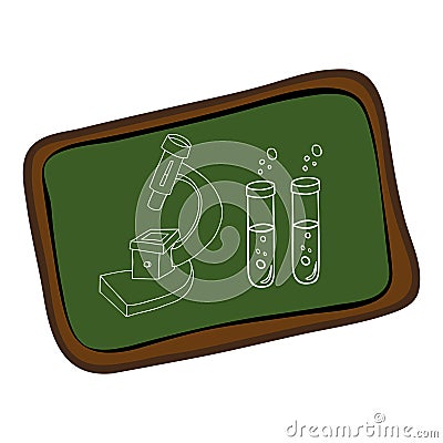 Board with silhouette microscope and test tubes Vector Illustration