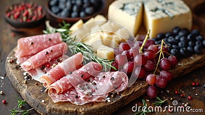 board with sliced cheese and jamon Cartoon Illustration