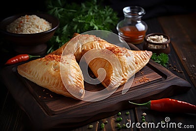 Board uzbek samsa food. Generate Ai Stock Photo