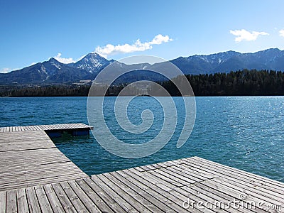 Board walk at WÃ¶rthersee, a lake in Austria Stock Photo