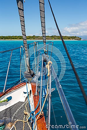 On board of a yacht heading Green Island during a sunny day, Queensland, Australia Stock Photo