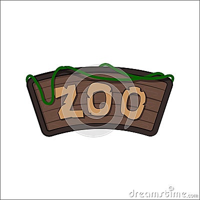 Board of zoo in cartoon style. Animals park banner. Wooden billboard of gateway Vector Illustration