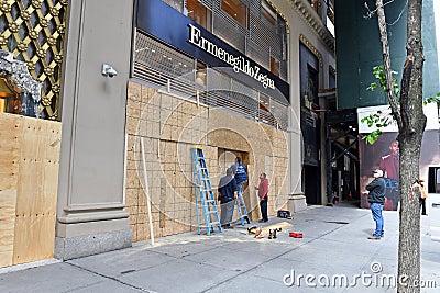 Boarded retail stores in Manhattan New York Editorial Stock Photo