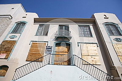 Boarded Up Apartment Building Stock Photo