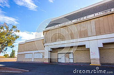 Boarded Up Entrance To Big Box Commercial Store Stock Photo