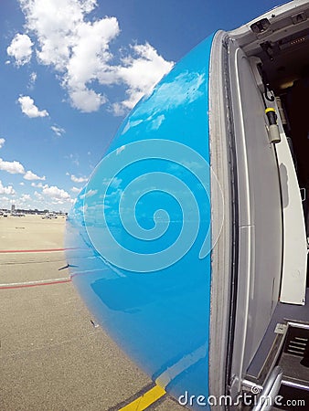 Boarding a blue plane Stock Photo