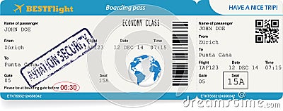 Boarding pass ticket for traveling by plane. Vector Illustration