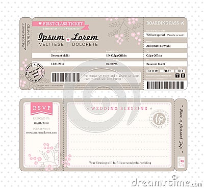 Boarding Pass Wedding Invitation Template Vector Illustration