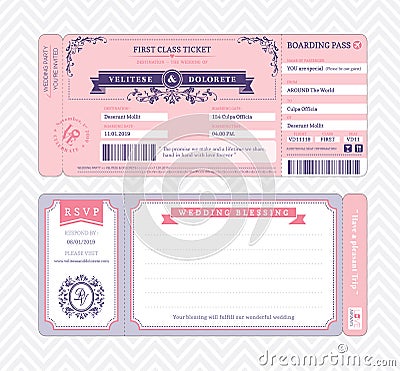 Boarding Pass Wedding Invitation Template Vector Illustration