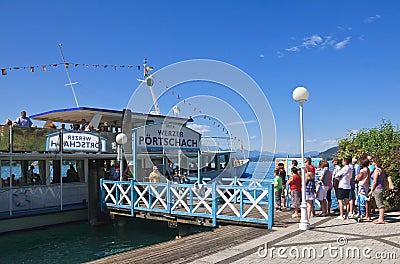 Boarding on a ship. Lake Worthersee. Austria Editorial Stock Photo