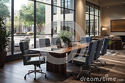 A boardroom with executives discussing business strategies. Stock Photo