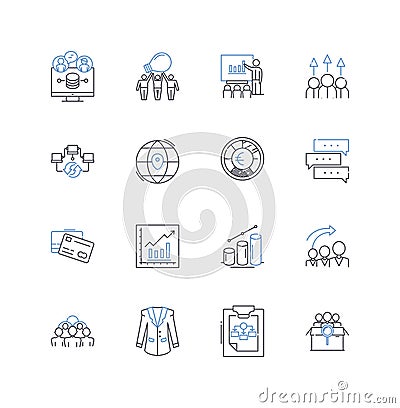 Boardroom powwow line icons collection. Strategy, Collaboration, Planning, Decision-making, Executive, Leadership Vector Illustration