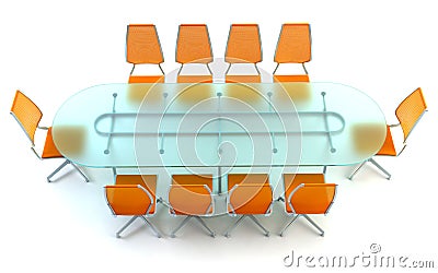 Boardroom with table and chairs Stock Photo