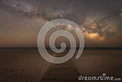 Boardwalk leading to the Milky Way Galaxy Stock Photo