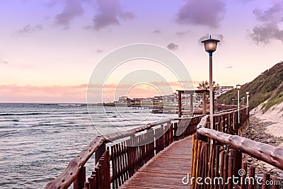 Gonubie Beach Boardwalk at sunset Stock Photo