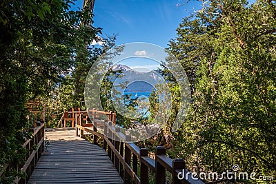 Boardwalk path at Arrayanes National Park - Villa La Angostura, Patagonia, Argentina Stock Photo