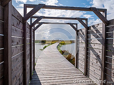 Boardwalk path on island Marker Wadden in Markermeer, Netherlands Stock Photo