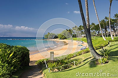 Boardwalk to Ulua Beach, south shore of Maui, Hawaii Stock Photo