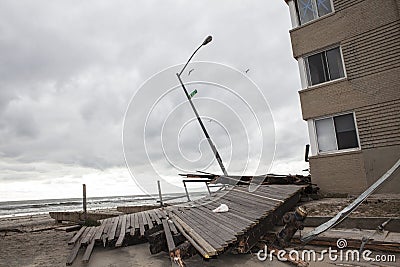 Boardwalk was washed away during Hurricane Sandy Editorial Stock Photo