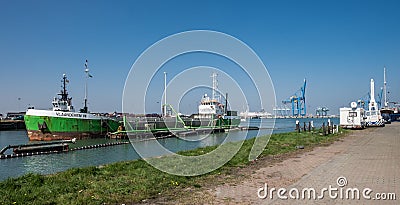 Boat being refueled in the port of Zeebrugge, in Belgium Editorial Stock Photo