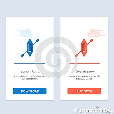 Boat, Canoe, Kayak, Ship Blue and Red Download and Buy Now web Widget Card Template Vector Illustration
