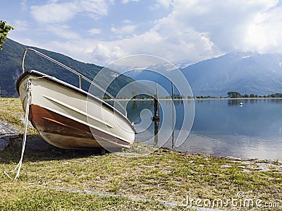 Boat on the coastline of Dascio Stock Photo