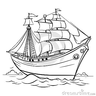 Boat Coloring Pages Drawing For Kids Vector Illustration