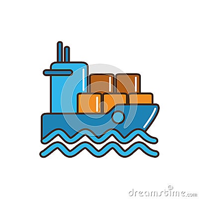 Boat containers marine shipping cargo delivery line and fill Vector Illustration