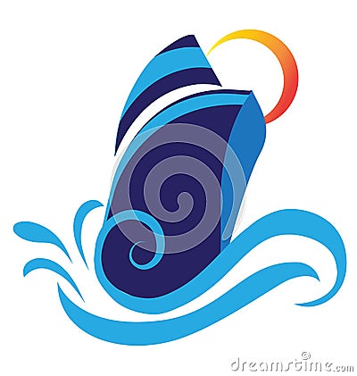 Boat cruise waves beach logo Vector Illustration