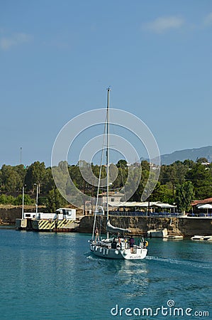 Boat Entering The Corinth Canal. Architecture, Travel, Landscape. Editorial Stock Photo