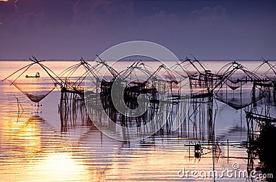 Boat Fisherman River Landscape Thailand Stock Photo