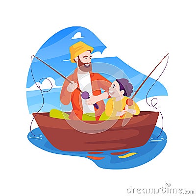 Boat fishing isolated cartoon vector illustration. Vector Illustration