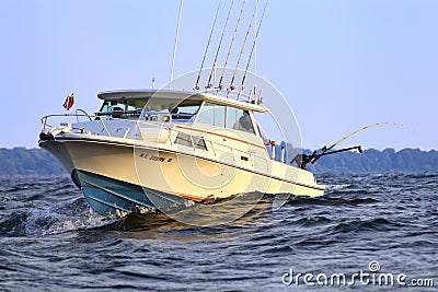 Boat Fishing Lake Ontario for Salmon Editorial Stock Photo