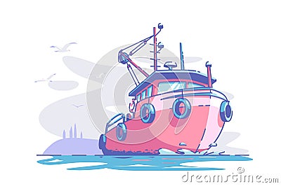 Boat floating at sea Vector Illustration