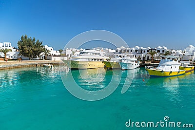 Boat harbor in Hurghada Stock Photo