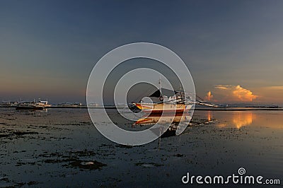 Boat harbor at sunset Stock Photo
