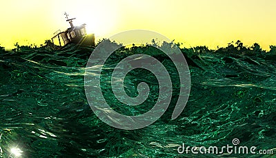 Boat in heavy seas Stock Photo