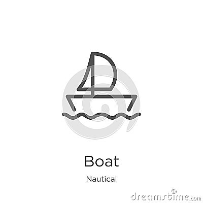 boat icon vector from nautical collection. Thin line boat outline icon vector illustration. Outline, thin line boat icon for Vector Illustration